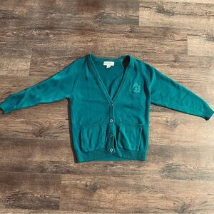 Casual corner vintage emerald green button front lambs wool cardigan m